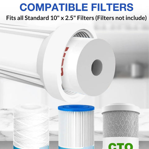 Whole House Water Filter Housing Inline 10 Inch Sediment Filter with 3/4 Inch NPT inlet outlet cartridge compatibility