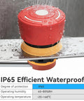 22mm Emergency Stop Push Button With Tough Ip65 Weatherproof Housing showing water resistance under spray.