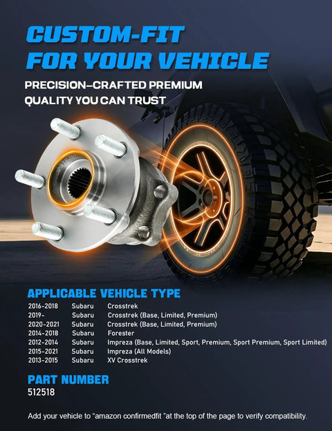 Rear Wheel Bearing And Hub Assembly For Subaru Crosstrek Forester Impreza 2016 To 2021 showing steel build and wheel detail.