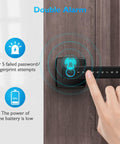 Fingerprint Door Lock with Keyless Entry, Bluetooth Smart Lock, warning icons displayed for failed attempts and low battery
