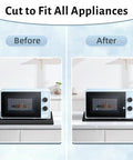 Before and after comparison of Premium Heavy Duty Kitchen Appliance Sliders 20X16 Inch with microwave, showcasing fit and ease of use.