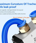50 Piece Pneumatic Air Hose Fittings Kit With Push To Connect Connectors In 4mm 6mm 8mm 10mm 12mm Sizes And Thread Options One Quarter One Half One Eighth Three Eighth M5 For Quick Easy DIY Assembly In Workshop And Garage, brass push-to-connect fitting on blue air hose