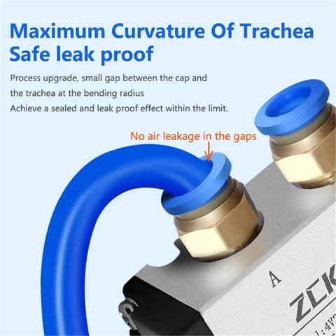 50 Piece Pneumatic Air Hose Fittings Kit With Push To Connect Connectors In 4mm 6mm 8mm 10mm 12mm Sizes And Thread Options One Quarter One Half One Eighth Three Eighth M5 For Quick Easy DIY Assembly In Workshop And Garage, brass push-to-connect fitting on blue air hose