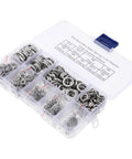 600 Piece Stainless Steel Spring Lock Washer Set M2 To 12mm Sizes With Plain And Split Washers For Bolts Screws Industrial Fastening Applications Heavy Duty Kit, open organizer case