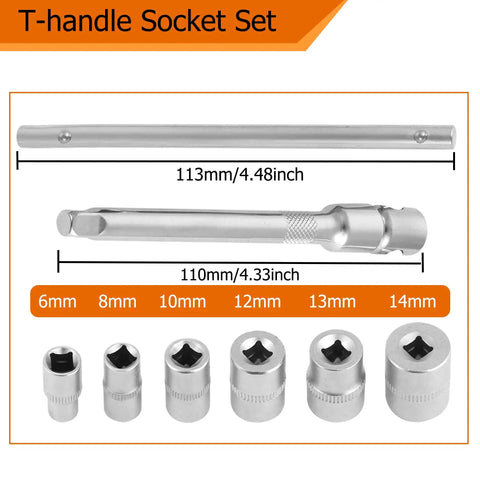 Portable Folding Mini T-Handle Socket Set One Quarter Inch Drive Tool Kit For Motorcycle ATV UTV Maintenance And Repairs