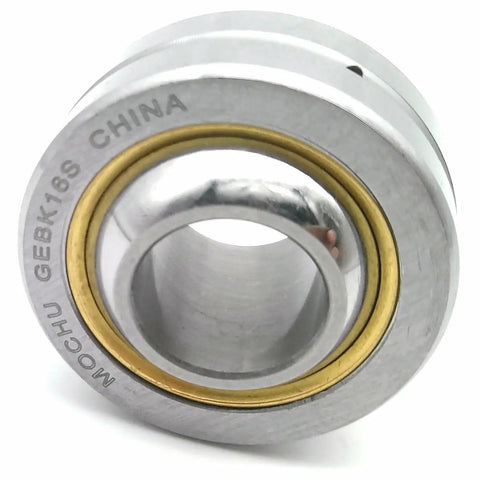 Gebk16s Metric Radial Spherical Plain Bearing 16Mm ID 38Mm OD showing shiny metal surface and yellow lubrication groove.