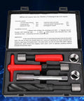 Stainless Steel Thread Repair Kit With M18x1.5 Threaded Inserts 10 Piece Set in open case showing tap, wrench, and inserts.