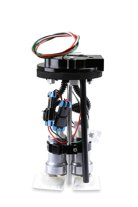 Beefy Drop In Dual Electric In Tank Fuel Pump Kit At 900 Lph built on heavy duty billet aluminum and wiring for gas or E85.