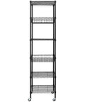 Heavy Duty 6 Tier Wire Shelving Unit Rolls Flat On Smooth Casters, 18X18X72 Inch Adjustable Black Metal Rack, tall and slim design