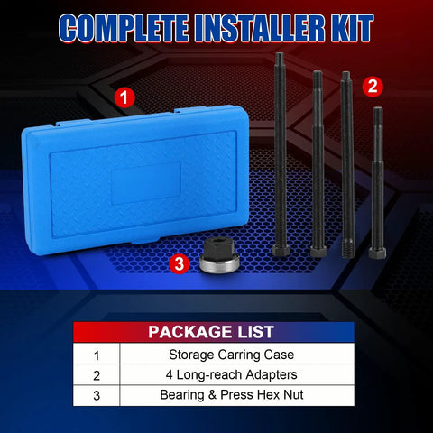 Harmonic Balancer Installer Kit With Long Reach Adapters And Nut, Underdrive Pulley Damper Tool Set, 4 Adapters Plus Bearing Nut