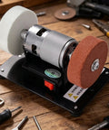 Mini Bench Grinder With Powerful 100 Watt Brushless Motor for sharpening metal and wood, compact desktop power tool.
