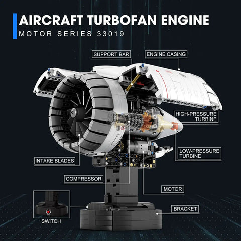 Hands On Electric Turbofan Engine Model Kit With Motor For STEM, 1813 Pcs Aircraft Engine Building Set detailed parts view