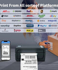 Bluetooth Thermal Shipping Label Printer For 4x6 Shipping Labels Wireless And Dead Simple To Use Works With Android iPhone Windows Mac Boss For Amazon Shopify Etsy USPS And More No Ink No Toner Clean Fast Printing showing printing from mobile and package handling