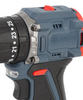 Close-up of Straight Shooting Cordless Drill Set With Brushless Motor And 25 Sure Fire Torque Settings Running At 1500 Rpm Plus Forward Reverse Gear Switches And Rapid Charge Battery showing torque settings dial.