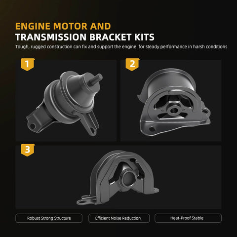 Honda CRV 2.0L Engine Motor Mount And Transmission Bracket Kit Five Piece Bolt On Direct Fit For Automatic Transmission 1997 1998 1999 2000 2001 OE Replacement GP8435 GP8982 GP8575 GP8010 GP shown with three individual pieces on display