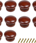 Heavy Duty Round Wood Drawer Knobs For Dressers And Cabinets, Slick Red Brown Finish With Hassle Free Mounting Screws, Pro Level Furniture Pull Handles Set Of Ten