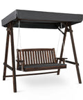4 Ft Porch Swing With Stand Heavy Duty 660 Pound Wooden Swing Set With Canopy For Garden Patio And Yard Rustic Outdoor Hangout Chair Built From Solid Fir Wood With Rotatable Canopy For Sunshade.