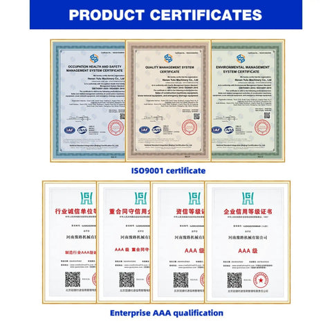 Product certificates showcasing quality, safety, and environmental management for commercial cleaning equipment certification.