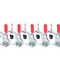 5Pcs Toggle Clamp Set With Quick Release And Hold Down Capability For Vertical Fixtures Heavy Duty 30Kg Clamping Force Easy 88 Degree Handle Tough As Nails Workholding Tool For Woodworking And Metalworking Projects, showing metal clamps with red handles.