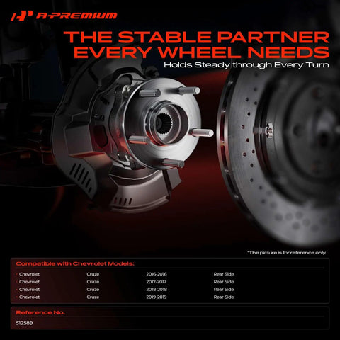 Pair Of Rear Wheel Bearing And Hub Assemblies With 5 Lugs For Chevy Cruze 2016 To 2019 showing rear side view and detailed components.