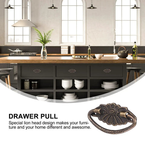 4 Pack Antique Alloy Drawer Handles Ring Pulls With Retro Wooden Case Look For Wardrobe Cabinets Dresser Cupboard