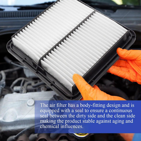 Engine Air Filter Replacement For Impreza 2008 2016 Forester 2009 2018 Legacy 2005 2019 Outback 2005 2019 WRX 2013 2021 Crosstrek 2013 2021 And B9 Tribeca 2006 2007 OE CA9997 A35592 16546AA090 Easy Install With Long Lasting Protection shown held by gloved hands over car engine