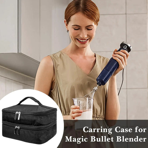 Heavy Duty Two Layer Hand Blender Storage Bag With Secure Wrist Strap And Roomy Accessory Pocket Premium Polyester Organizer with hand mixer.