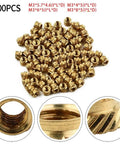 100 Pieces M3 Brass Knurled Threaded Insert Nuts For 3D Printing Heat Set Inserts With Huge Pulling Power Self Clinching Internal Thread Nuts For Injection Molding PCBs, showing detailed close-up of threading and knurled texture