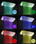 Straight Up Luxury Ceiling Mount Shower System With Remote Led Head And Mist Waterfall Spray Boasting Smart Temp Control And Heavy Duty Rust Proof Body showcasing colorful LED water sprays.