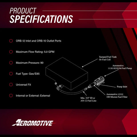 Product specifications for Tough As Nails Brushless Inline Fuel Pump 5.0 GPM High Output 12V Electric for Gas/E85 engines.