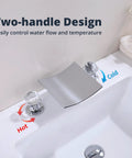 Waterfall Bathroom Faucet For 8 Inch Widespread 3 Hole Vanity Deck Mount With Two Crystal Handles, Stainless Steel Polished Chrome Finish