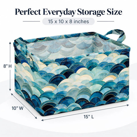 Heavy Duty Collapsible Polyester Storage Basket And Foldable Home Organization Bin For Living Room Bedroom Closets Nifty space-saving tote, 15 x 10 x 8 inches.