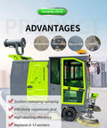 Ride On Industrial Floor Sweeper Machine For Commercial Spaces Clean Floors Efficiently Powerhouse Equipment For Warehouses Factories And Big Areas Get It Done Fast With This Heavy Duty Ride On Sweeper with suction and spray features.