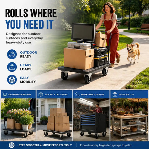 Set Of Four Five Inch Heavy Duty Caster Wheels Packed With Bully Solid Rubber Tires That Roll Smooth Across All Terrain on service trolley.