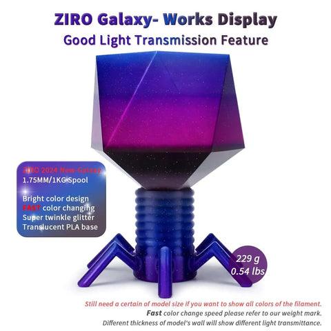Fast Color Changing Twinkling Glitter PLA Filament 1.75mm 1kg Spool With Colorful Translucent Galaxy Look for 3D Printing