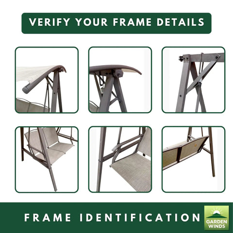 Frame details for Beefy 350 Denier Beige Replacement Canopy Top For Gardenline 2 Person 2019 Swing Custom Fit Fits SKUs 43537 21636