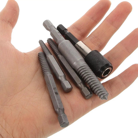Screw Extractor Kit Helps You Pull Broken Stripped Bolts With Ease, Heavy Steel Drill Bits In #1 To #5 Sizes, hand-held set