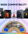 Top Shelf Silk PLA Filament 1.75mm 3D Printer Spool showcased with various 3D printers in background, emphasizing wide compatibility.