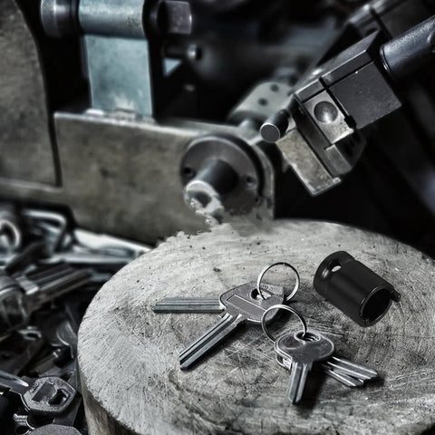 Built Tough Adjustable Clutch Fork Alignment Sleeve Socket Wrench next to keys on a wooden table in a workshop.
