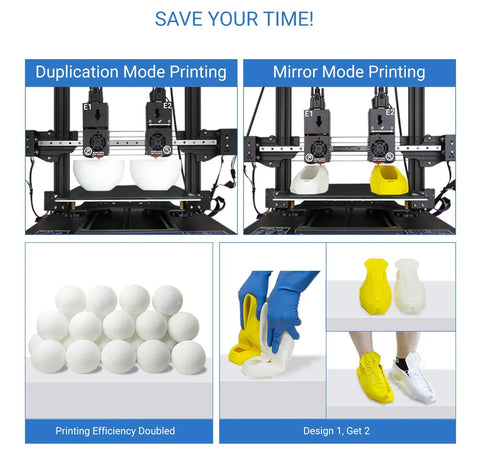 TL D3 Pro Dual Extruder 3D Printer With 300 Degree Hotend printing in duplication and mirror modes demonstrating efficiency.