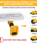 40W LED Work Light With 4200LM Output For Dewalt 20V Battery, cordless spotlight and battery types shown