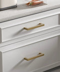 Top Shelf Champagne Bronze Cabinet Pulls 5 Inch 10 Pack Brushed Gold Drawer Handles For Kitchen Bathroom And Dresser T Bar Square Hardware With Slick Metallic Finish That Really Slaps on white drawers.