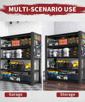 Beast Mode Heavy Duty 5 Tier Garage Shelving, 2000 Lbs Rock Solid Metal Storage Rack With Two Pegboards, Adjustable Utility Shelves For Shop And Warehouse, Black Frame displaying organized tools in a garage and storage setting.