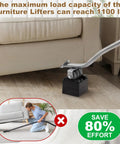 Close-up of Furniture Lifter with roller under couch, demonstrating 1100 lb capacity for easy moving, part of 2 Sets Heavy Duty Appliance Rollers With Furniture Lifter And 24 Roller Brakes Extending 18 To 28 Inches For Washer And Dryer Moving With 660 Pound Weight Rating Real Deal No Sweat Haulin Toolkit.