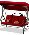 Three Seat Patio Swing With Canopy For Backyard Or Porch Convertible Glider Bed Thick Removable Cushions And Pillows Easy Setup