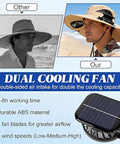 Comparison of traditional hat with man wearing Wide Brim Solar Fan Hat With Built-In Cooling, UPF 50+ on beach