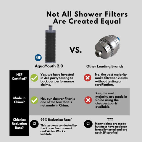 Comparison between Two Point Zero Carbon Shower Head Filter With Two Point Zero Carbon Refill Cartridge Included To Remove Chlorine Heavy Metals And More For Silky Hair, Baby Soft Skin And Healthier Shower Water NSF Certified and other filters.