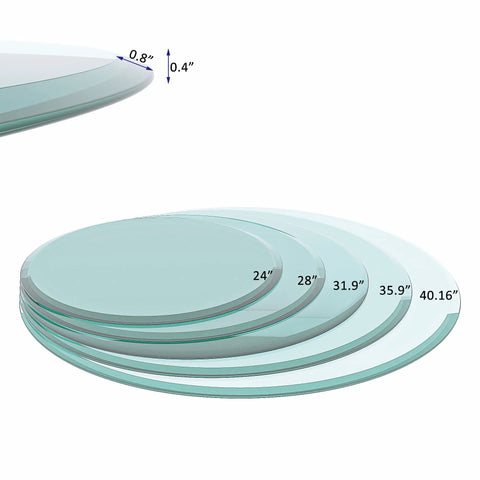32 Inch Round Tempered Glass Lazy Susan Turntable Rock Solid Slick Beveled Edge Clear Tabletop Organizer Top Shelf Pick For Dining And Home Office Tables with various sizes displayed.
