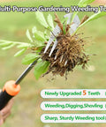 Five Teeth Weed Puller Tool With Rubber Handle Upgraded Stainless Steel Hand Weeder in garden removing weed root
