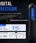 Dead On Digital Trigger Pull Scale With Hook Gauge Top Shelf Peak Mode Tension Force Meter showing 3.45 lb reading and a digital display.